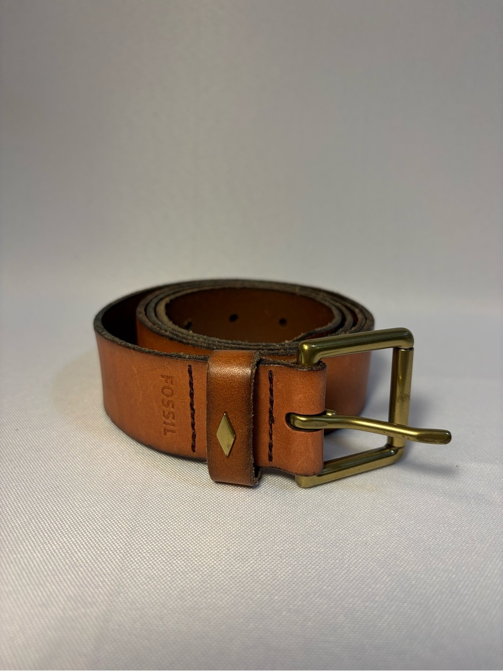 Fossil Tan Leather Belt with Brass-Tone Buckle